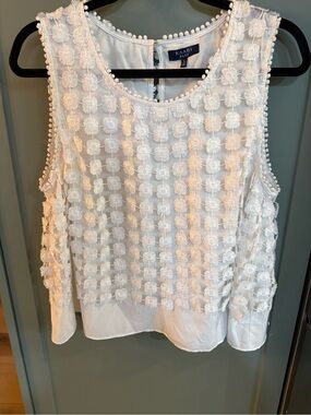 White Floral Lace Overlay Sleeveless Top